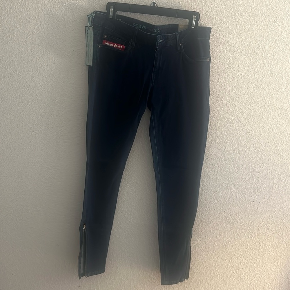 Agave nectar super stretch jeans with zipper bottoms.